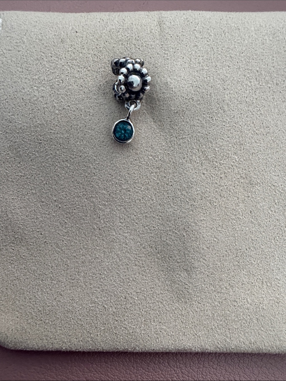Pandora Silver Bead Dangle Bracelet Charm with Teal Stone